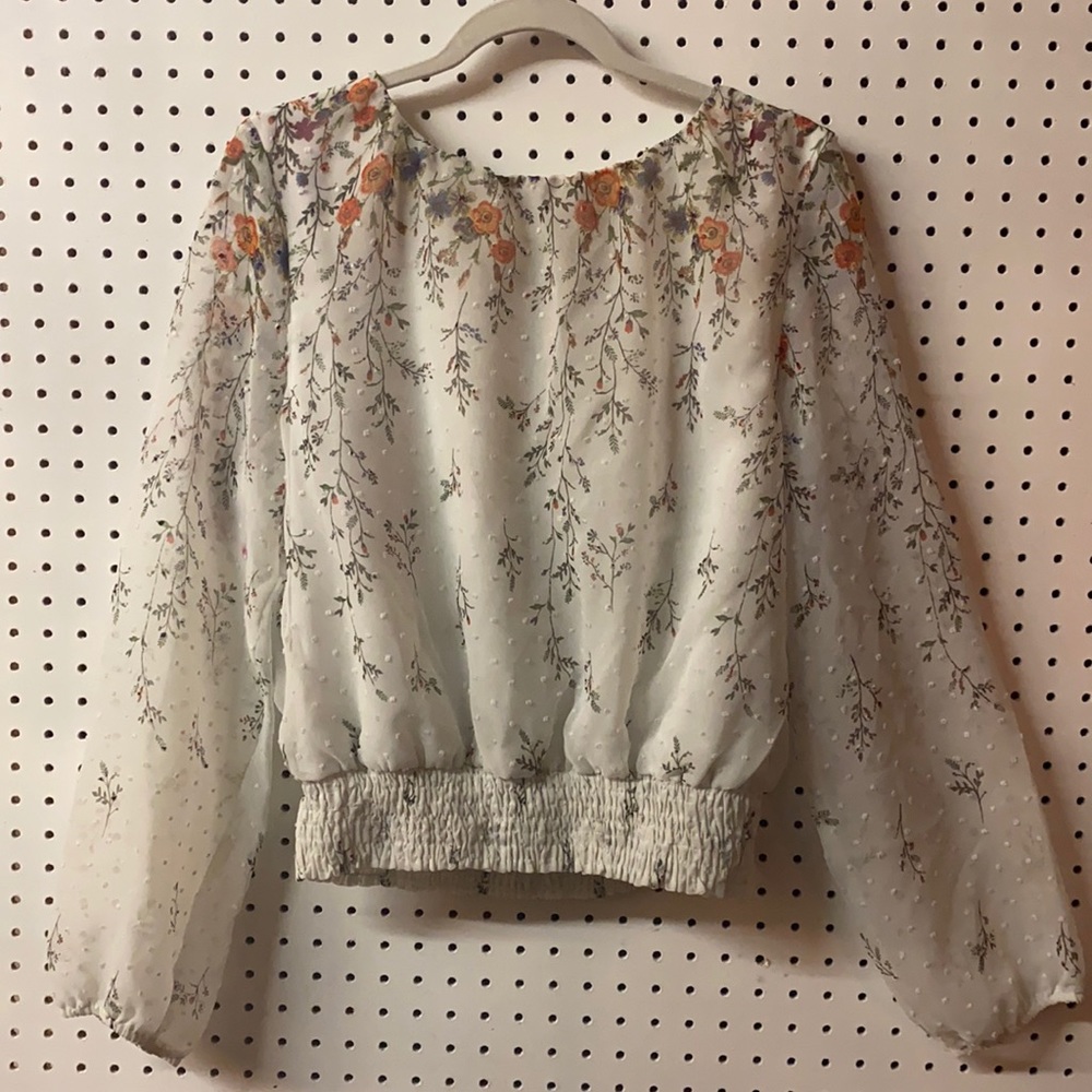 Sweet Rain floral blouse with sheer sleeves